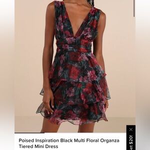Lulu's Black and Red Floral Tiered Mini Dress
